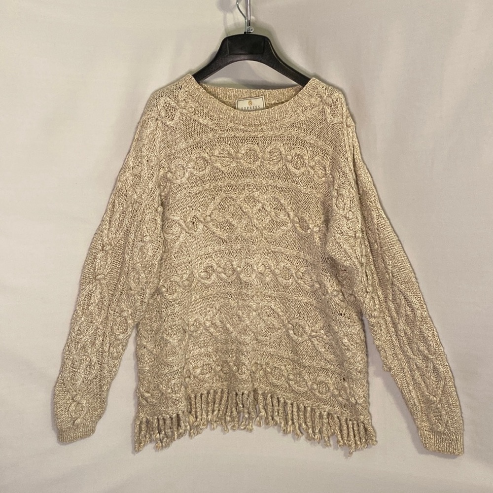 Vintage Beige Express Tricot Cable Hand knit sweater small 1990s Cream